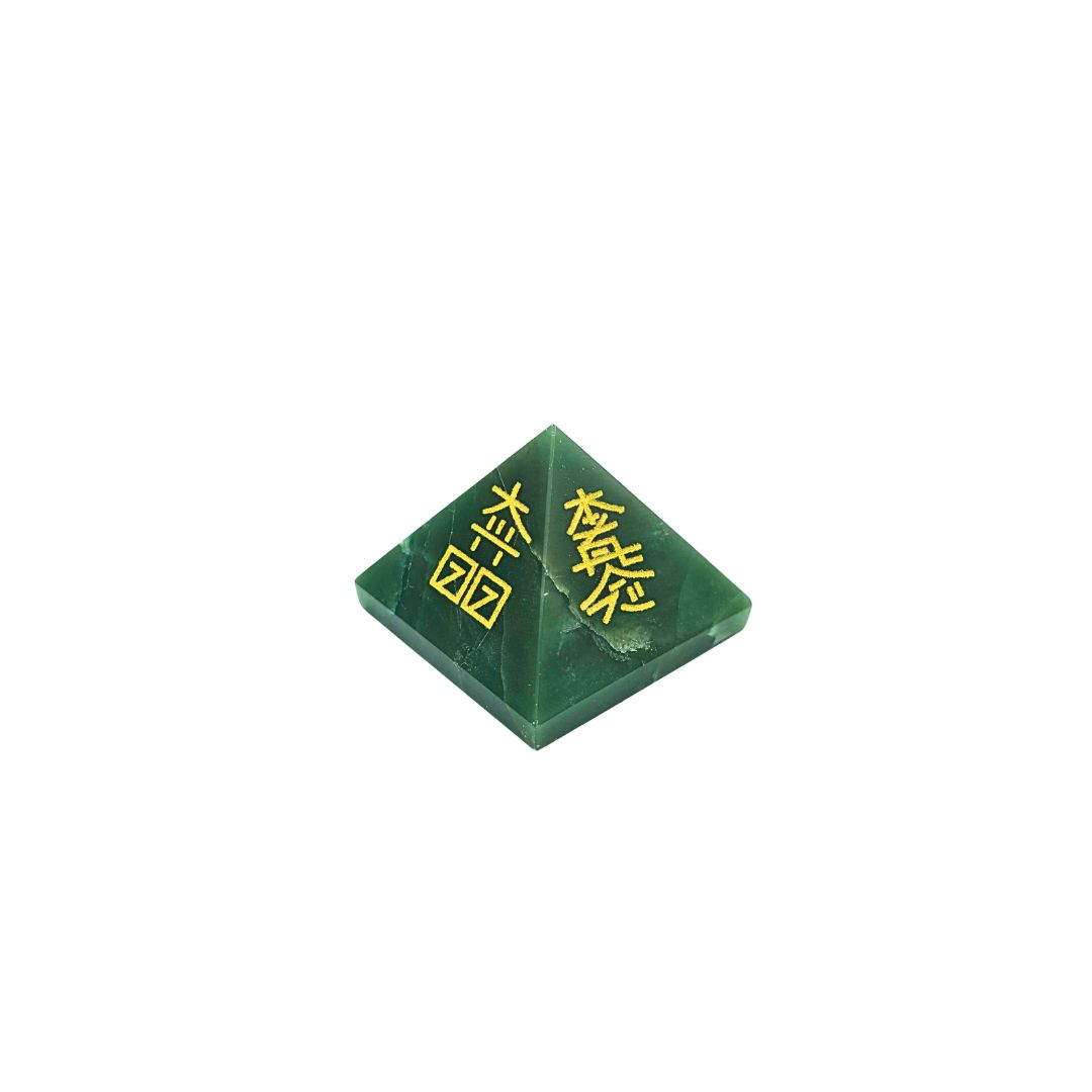 Green Jade Pyramid with Gold Reiki Symbols Engraving (110g)
