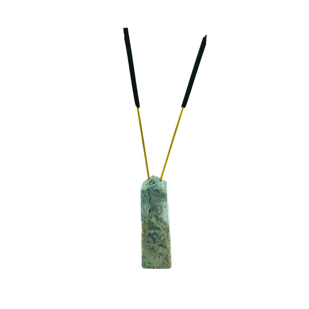 Moss Agate Tower Incense Holder
