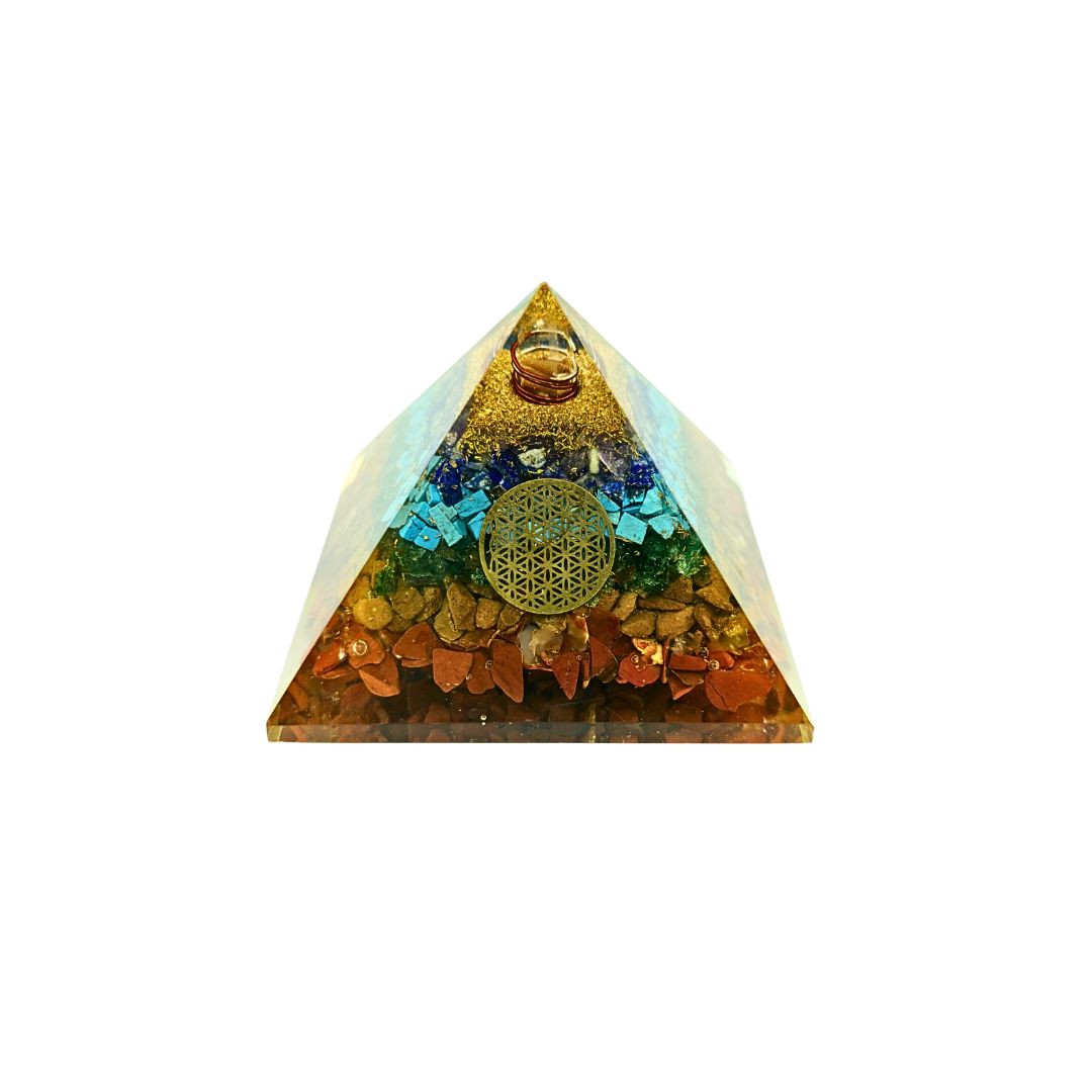 Orgonite Pyramid Chakra with Flower of Life (210g 8x8cm)