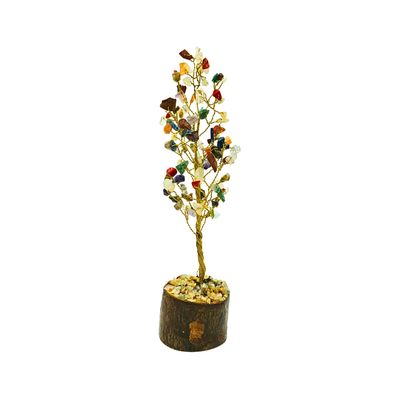 Mix Quartz Tree on Gold Wire with Wooden Mix Chip Base (15cm)