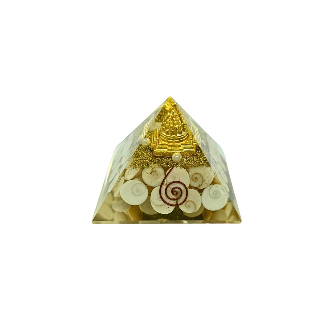 Orgonite Pyramid Shri Yantra Gomti Chakra with Spiral (170g 8x8cm)