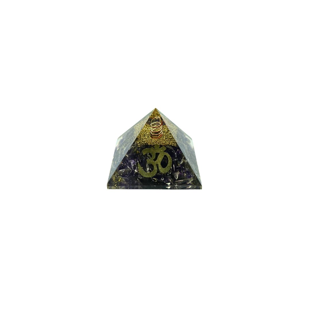 Orgonite Pyramid Amethyst Chips with Aum (70g 5.5x5.5cm)