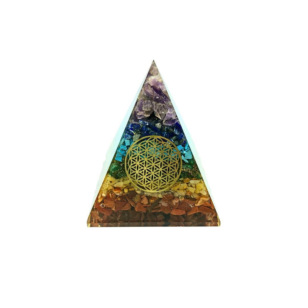 Orgonite Pyramid Chakra with Flower of Life (240g 7x7cm)