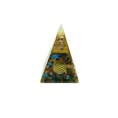Orgonite Pyramid Gemstone Chips with Flower of Life (160g 6x6cm)
