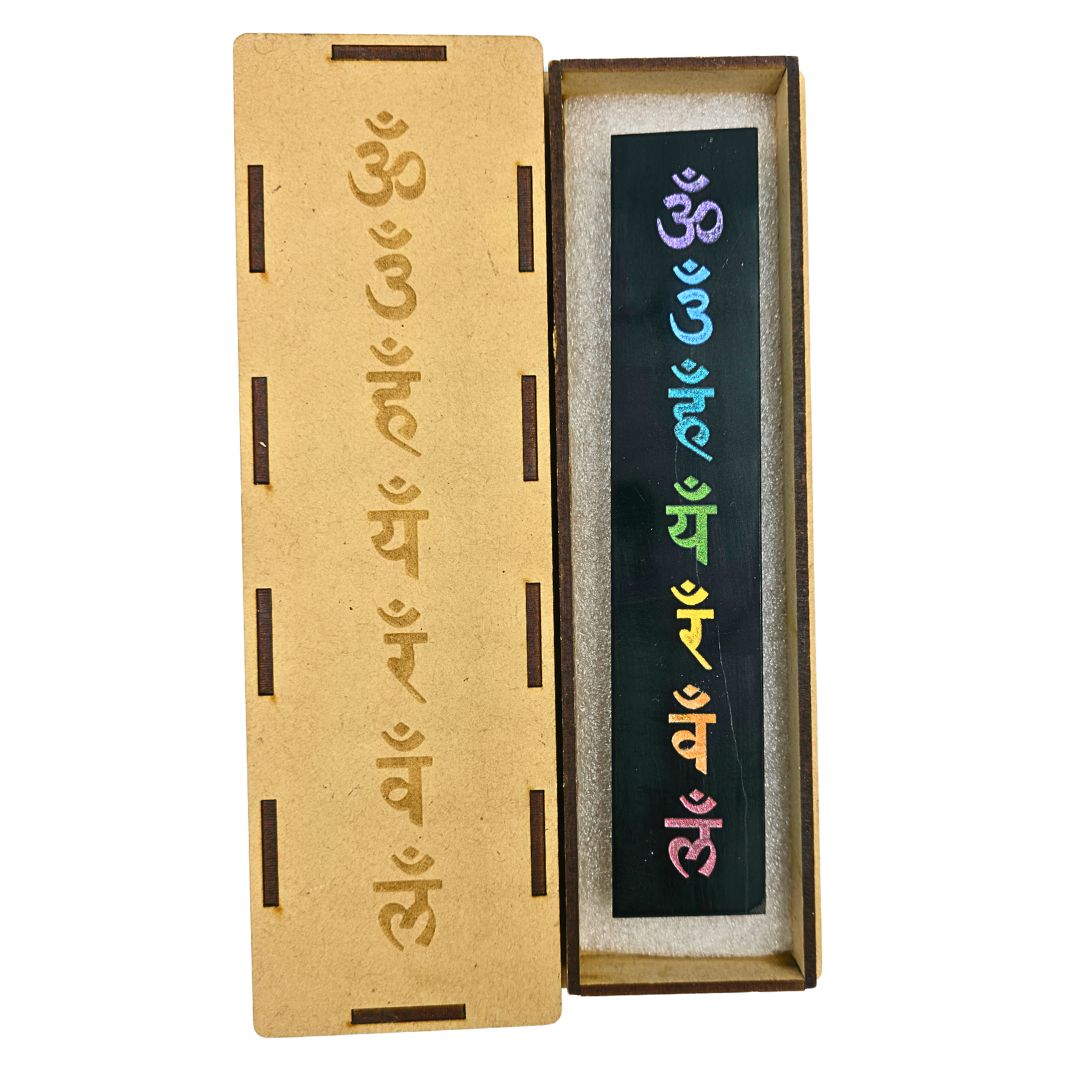 Tourmaline Boxed Rectangle Plate 7 Chakra Names (Chakra Colours)