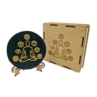 Tourmaline Boxed Round Plate 7 Chakra Symbols (Gold)