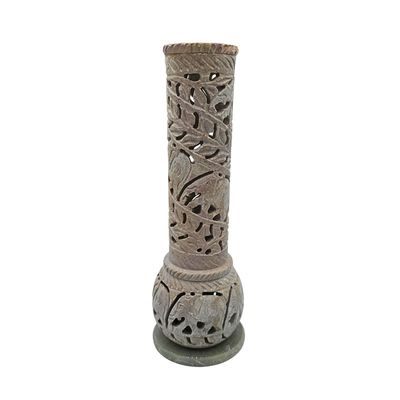 Soapstone Incense Tower Vase Cylinder Elephant Garden 23.5cm x 7.5cm