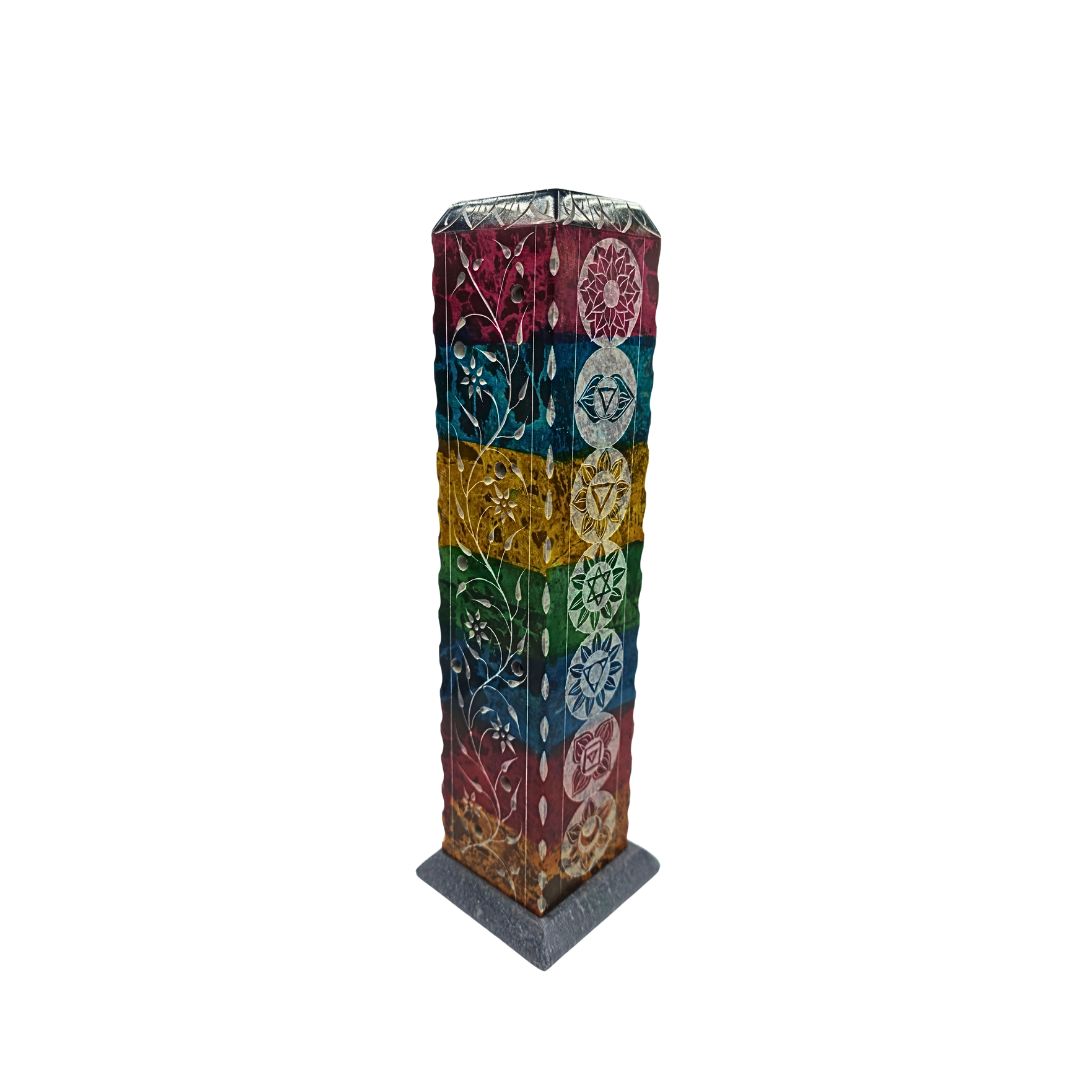 Soapstone Incense Tower Rectangular Prism 7 Chakra 27.5cm x 7.5cm