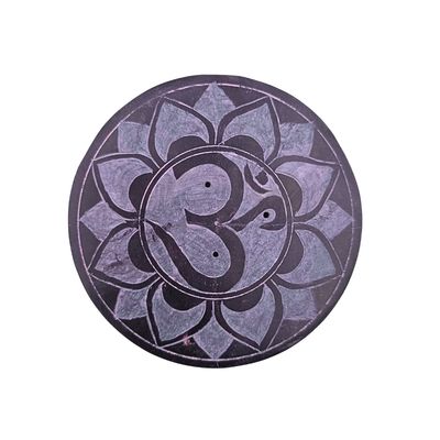 Soapstone Round Incense Holder - Aum Deep Purple (10cm)