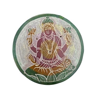 Soapstone Round Incense Holder - Lakshmi 4 Colour Circles (10cm)