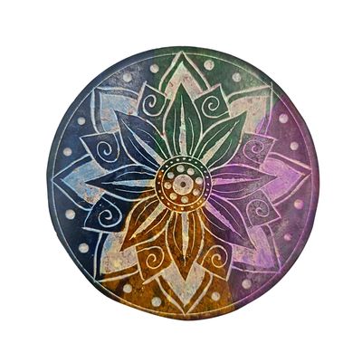 Soapstone Round Incense Holder - Lotus Dotted Edge 4 Colour Slices (10cm)