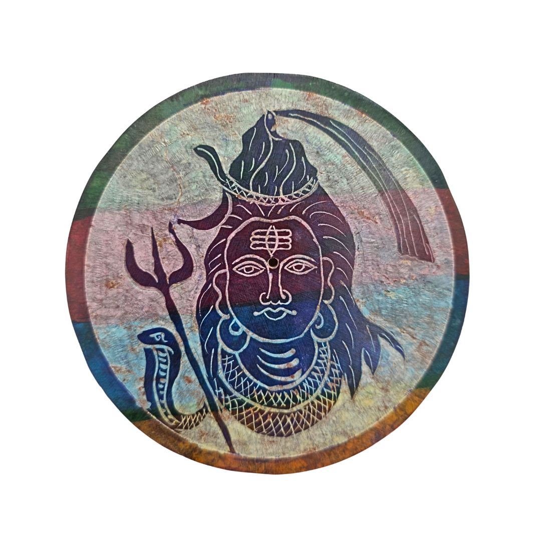 Soapstone Round Incense Holder - Shiva 4 Colour Bands (10cm)