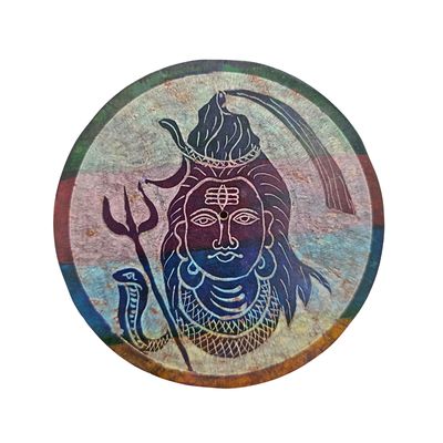 Soapstone Round Incense Holder - Shiva 4 Colour Bands (10cm)