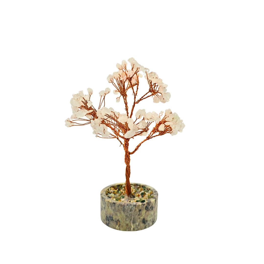Rose Quartz Tree on Copper Wire with Soft Stone and Mix Chip Base (15cm)
