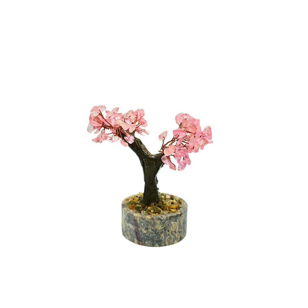 Rose Quartz Tree on Resin and Copper Wire with Soft Stone and Mix Chip Base (10cm)