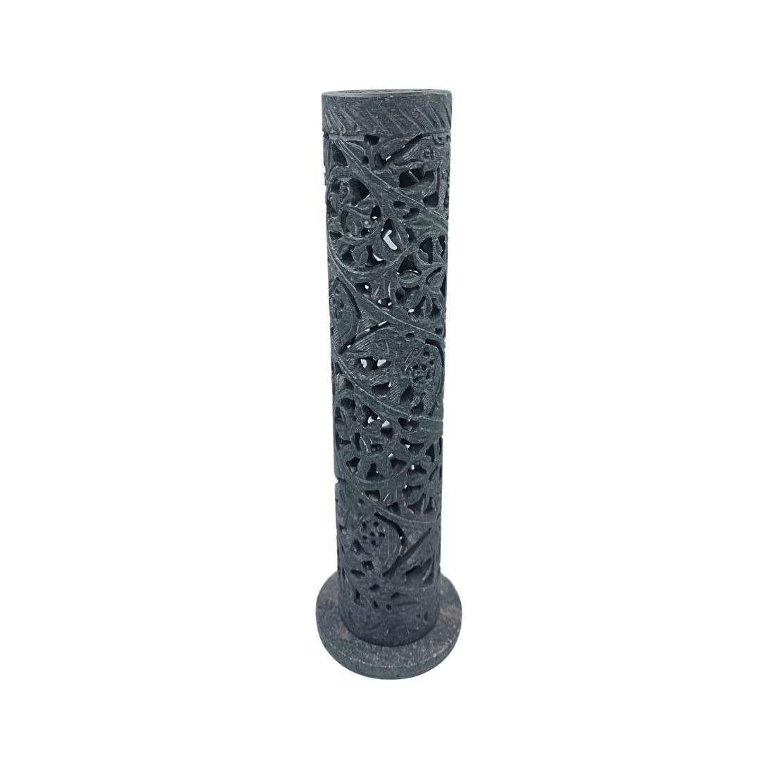 Soapstone Incense Tower Cylinder Elephant Garden 26.5cm x 7.5cm