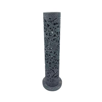 Soapstone Incense Tower Cylinder Elephant Garden 26.5cm x 7.5cm