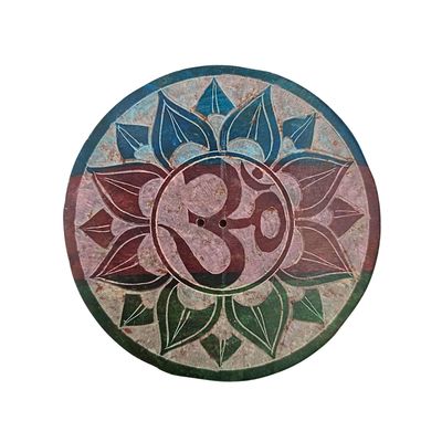 Soapstone Round Incense Holder - Aum 3 Colour Bands (10cm)