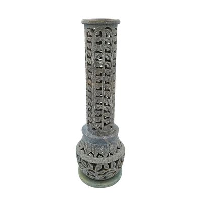 Soapstone Incense Tower Vase Cylinder Symmetrical Leaves 23.5cm x 7.5cm