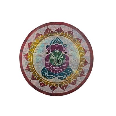 Soapstone Round Incense Holder - Ganesha in Lotus Petals 5 Colour Circles (10cm)