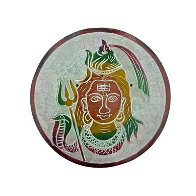 Soapstone Round Incense Holder - Shiva 4 Colour Circles (10cm)