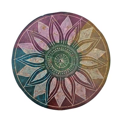 Soapstone Round Incense Holder - Lotus 5 Colour Blotches (10cm)