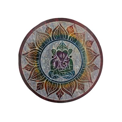 Soapstone Round Incense Holder - Ganesha in Lotus Flower 7 Colour Circles (10cm)