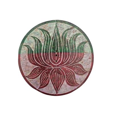 Soapstone Round Incense Holder - Lotus Red/Green Bands (10cm)