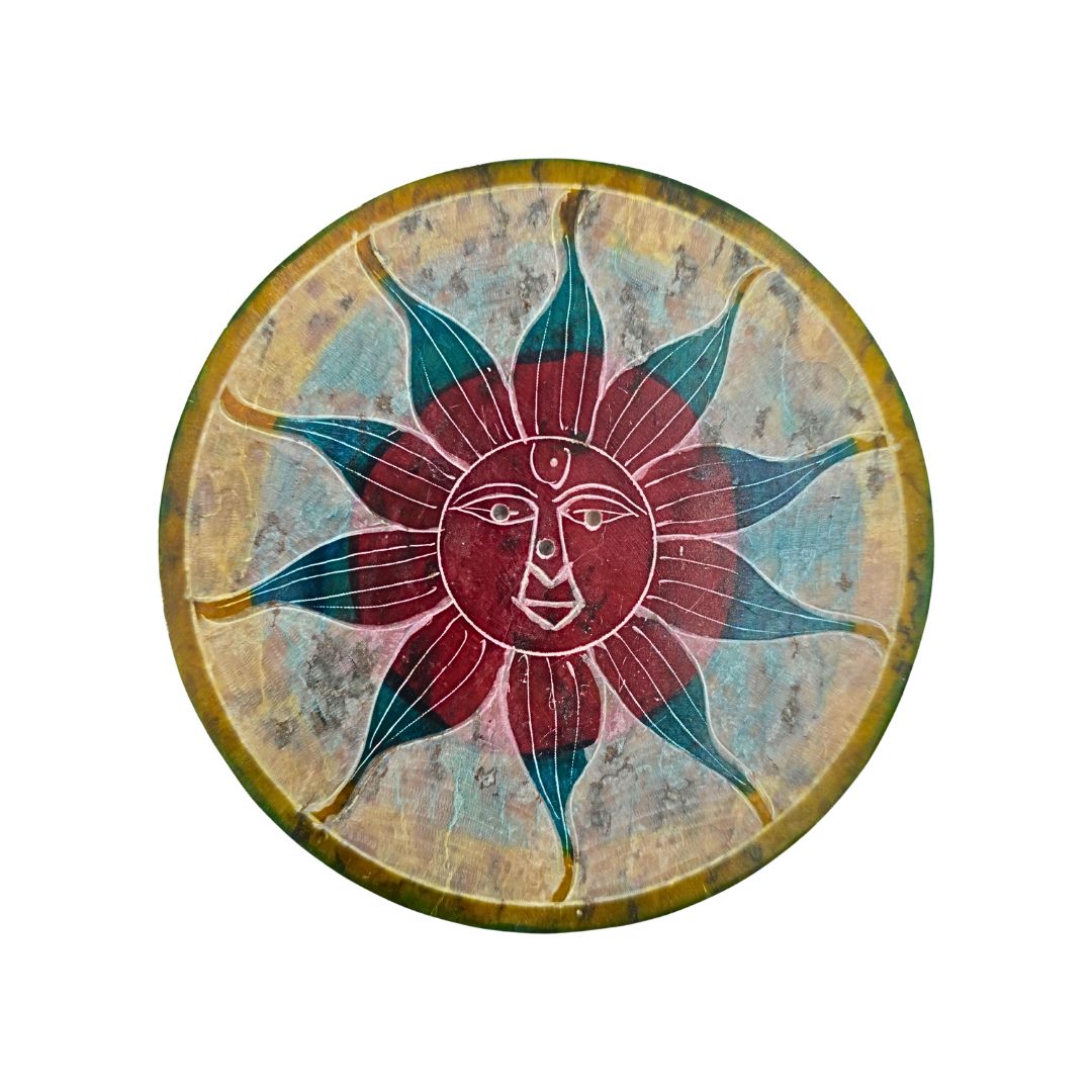 Soapstone Round Incense Holder - Sun 3 Colour Circles (10cm)