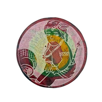 Soapstone Round Incense Holder - Young Krishna 4 Colour Circles (10cm)