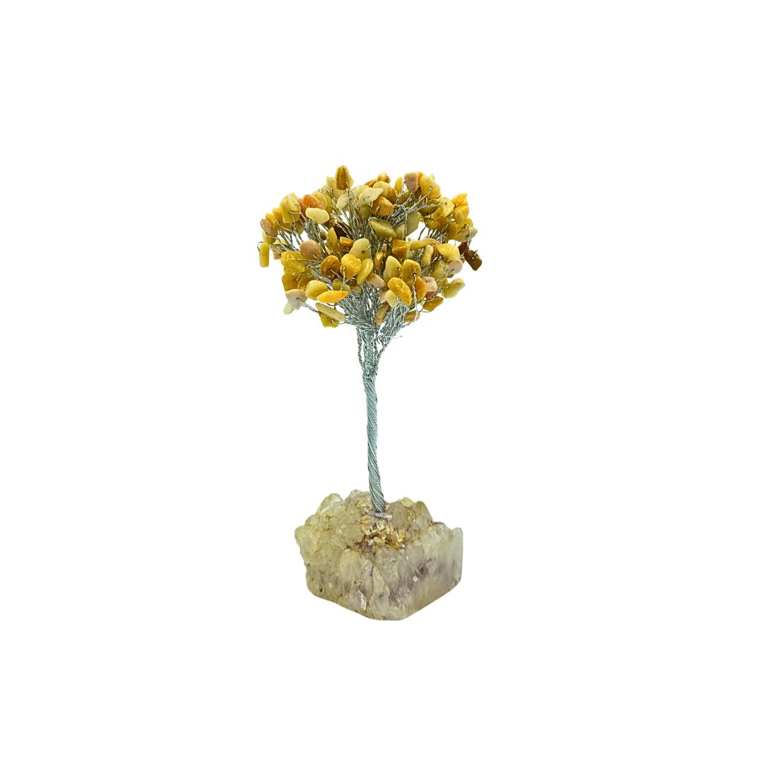 Yellow Jade Tree on Silver Wire with Amethyst Cluster Base (15cm)