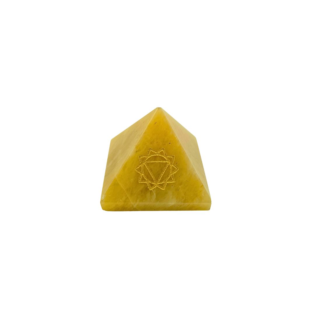 Yellow Aventurine Pyramid with Gold Solar Plexus Chakra Engraving (130g)