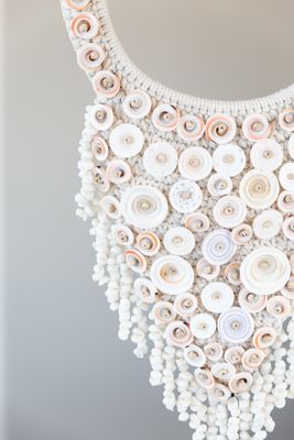 Macrame Shell Collar Decor on Stand