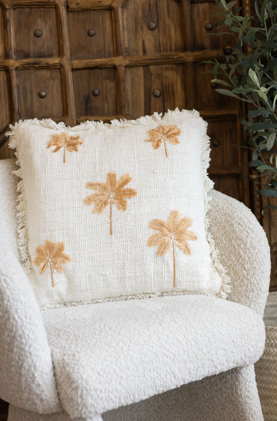 Hand Embroidered Cushion Palm Trees