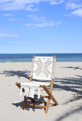 Jute and Macrame Fringe Folding Chair
