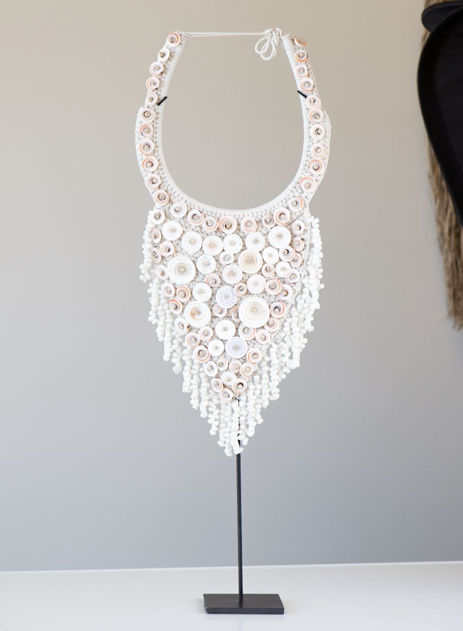 Macrame Shell Collar Decor on Stand