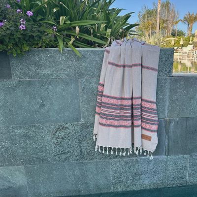 Hamamdoek beige- oranje
