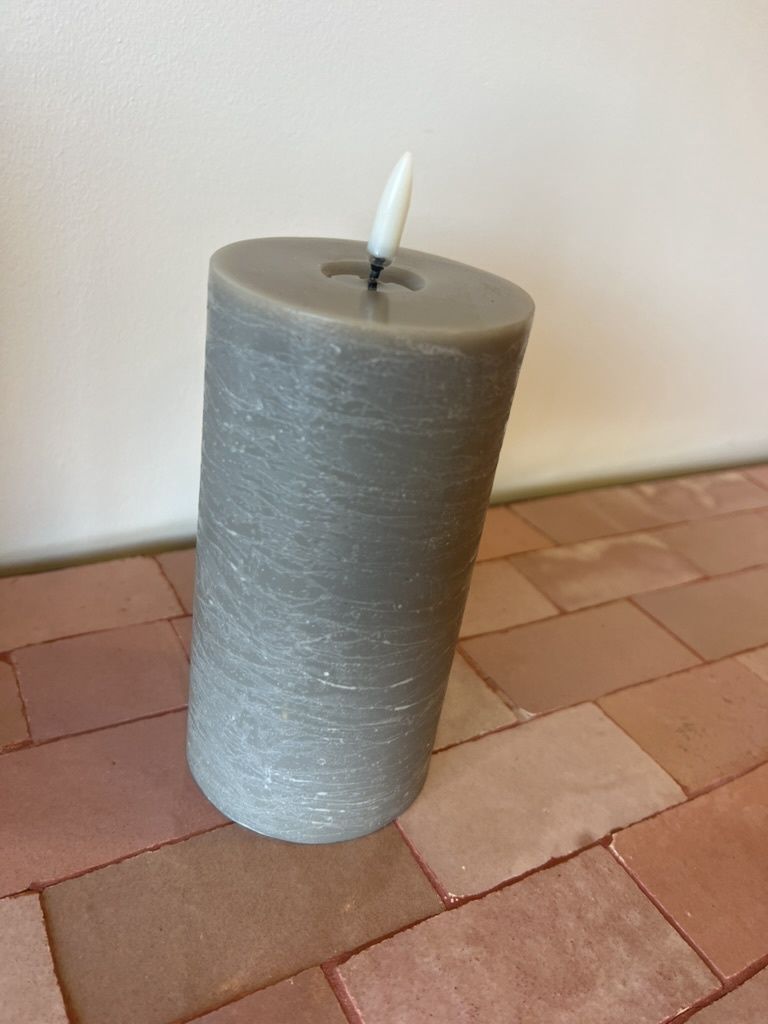 LED pillar melted candle, Sandstone, Rustic 7,8x15