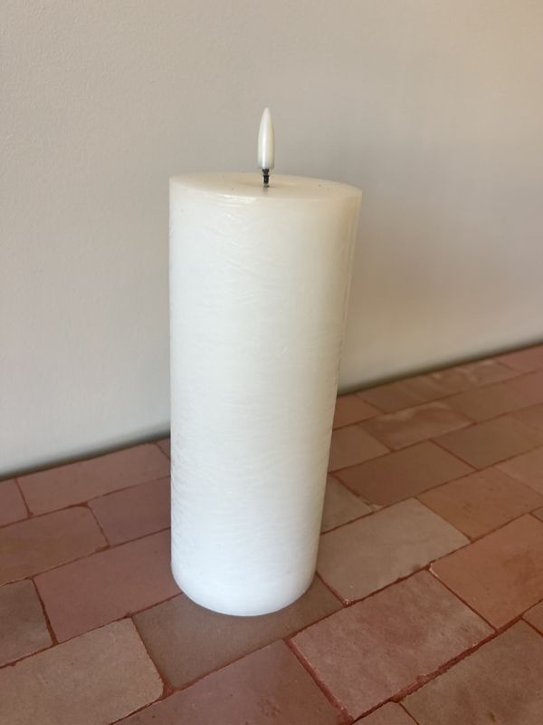 LED pillar melted candle, Nordic white, Rustic 7,8X20