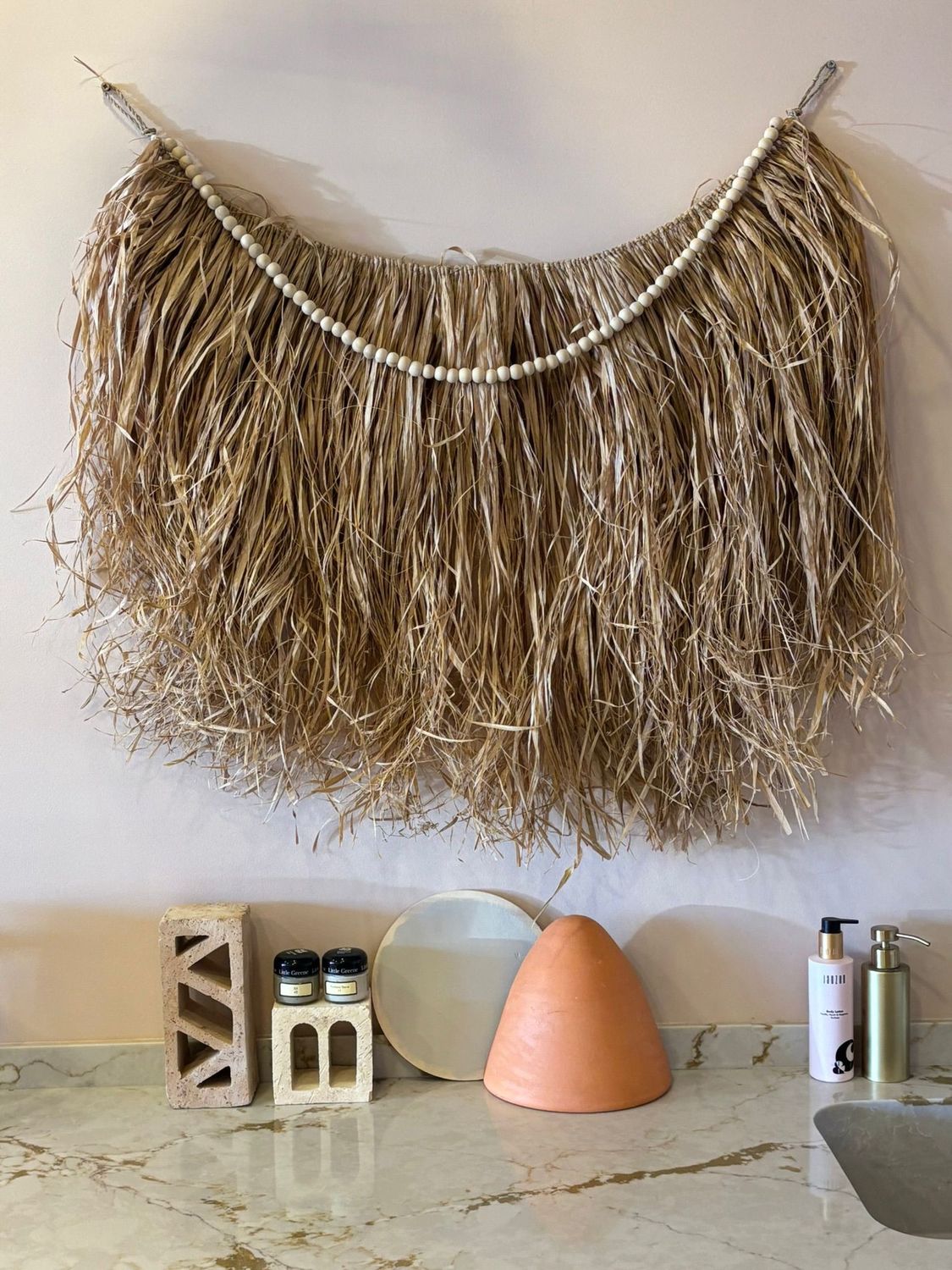 Raffia natural wall hanger beads 5