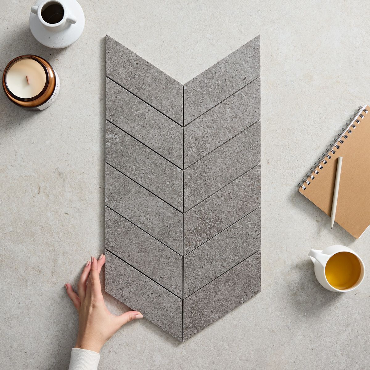 ART TERRAZZO CHARCOAL CHEVRON MOSAIC ART713CHEV 300 X 600MM (price per Sheet)
