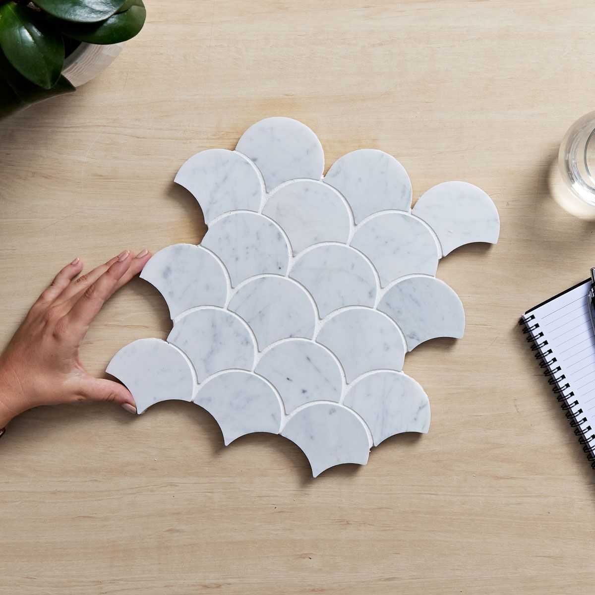 AURA CARRARA HONED FAN 80X68MM (PCE) 0.0642m2/Sheet