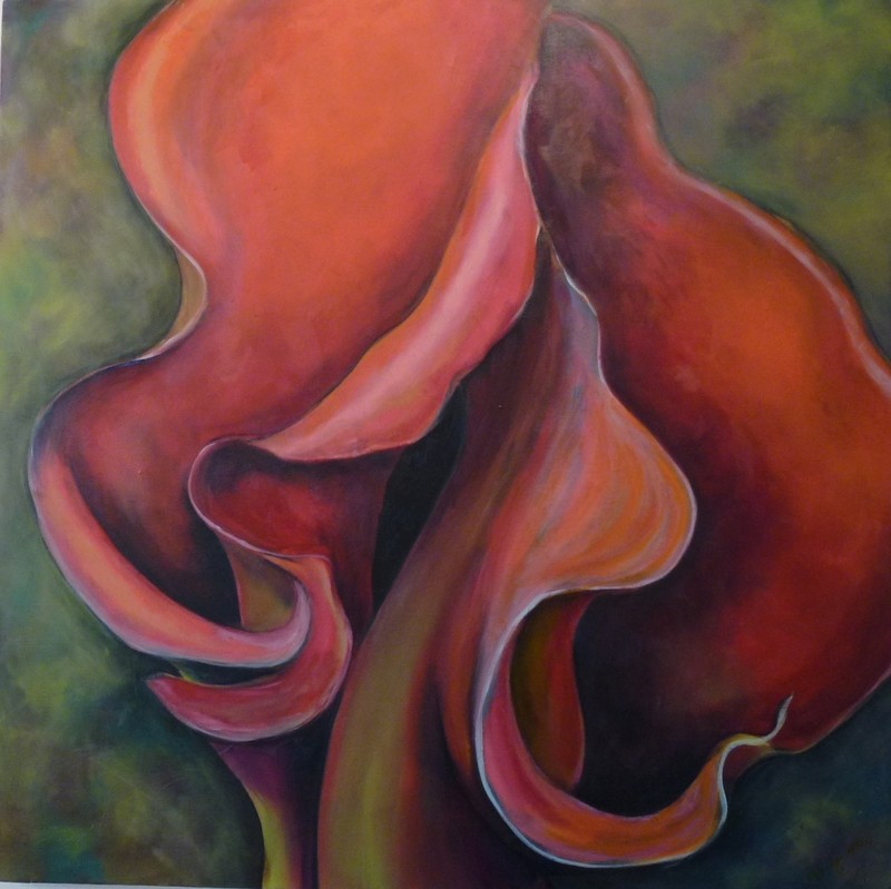 &quot;Unfurled&quot;, Calla lilies, Original Oil on Canvas, 36&quot; x 36&quot;