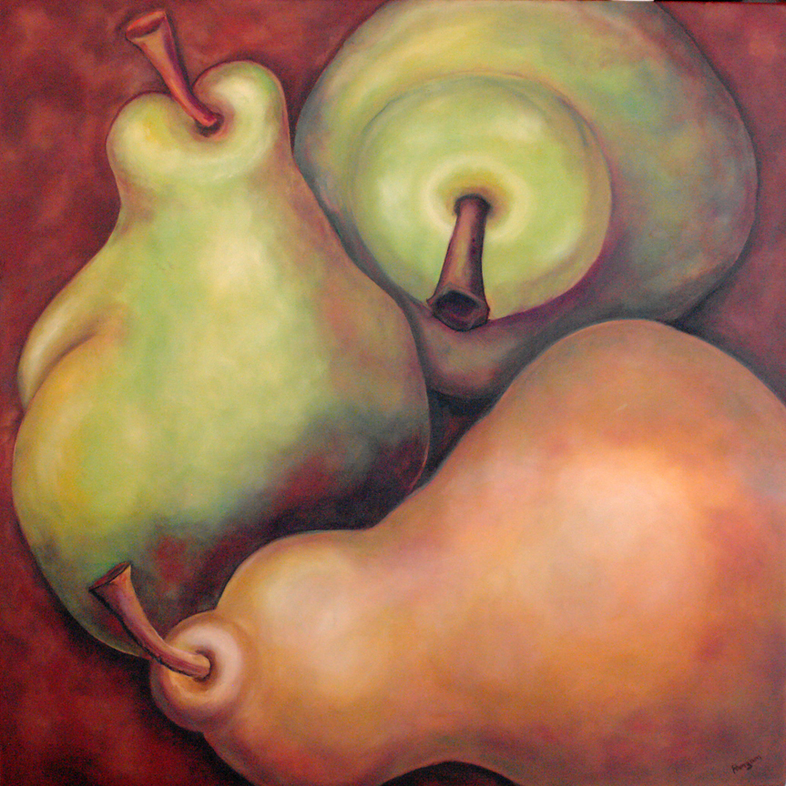 &quot;Harvest&quot;  3 Pears, Original Oil on  canvas, 48&quot; x 48&quot;