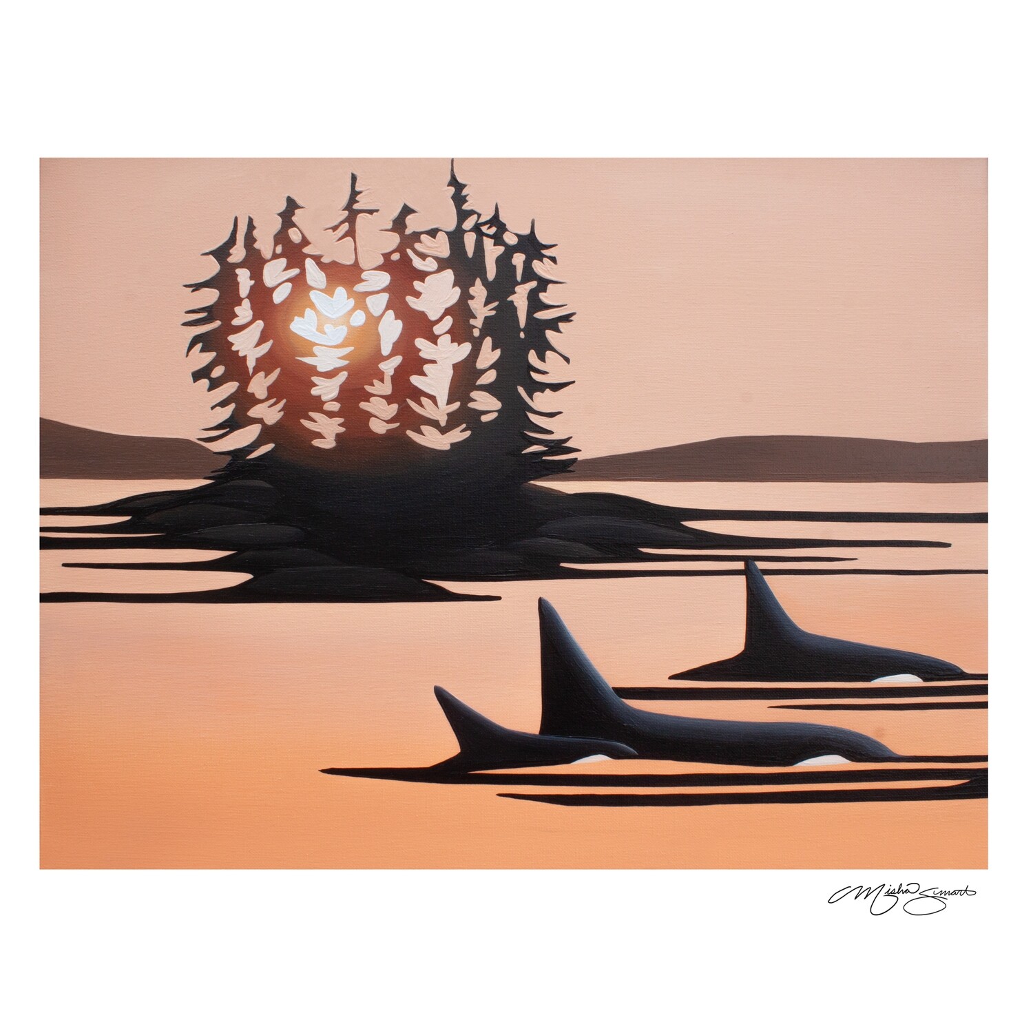 Art Print- Orcas at Sunset