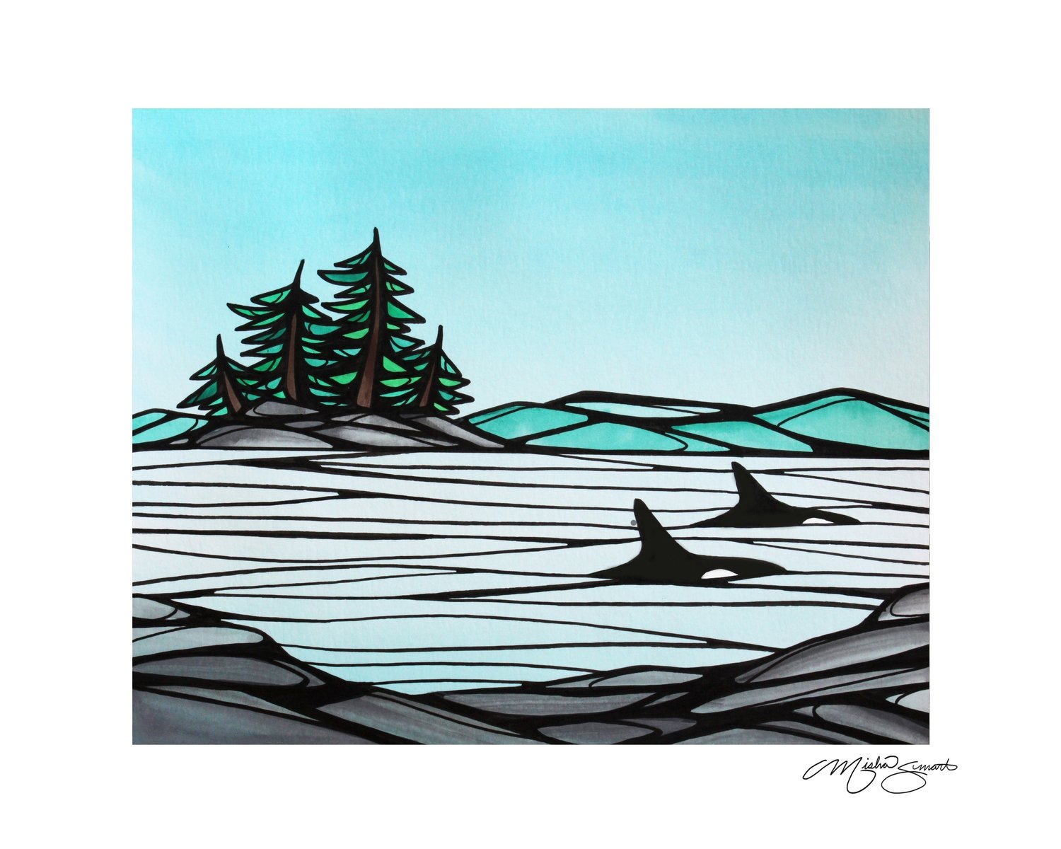 Giclee Print on Canvas- Vancouver Island Watercolour Study- Orcas