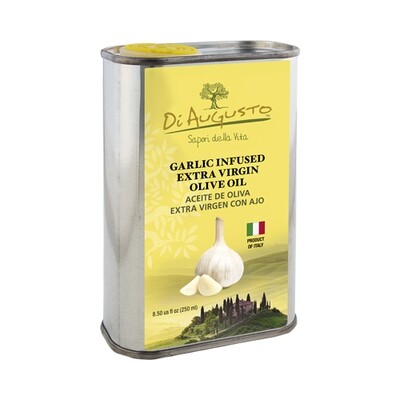Tin of garlic-infused extra virgin olive oil by Di Augusto