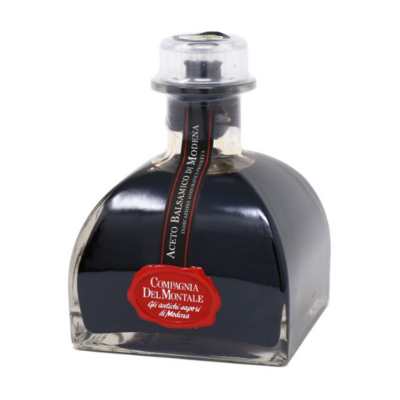 Bottle of aged balsamic vinegar in a decorative glass bottle