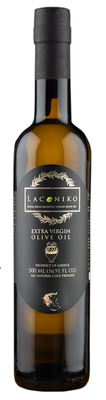 Greek extra virgin olive oil– traditional Koroneiki olive oil from Crete, Greece in black bottle.