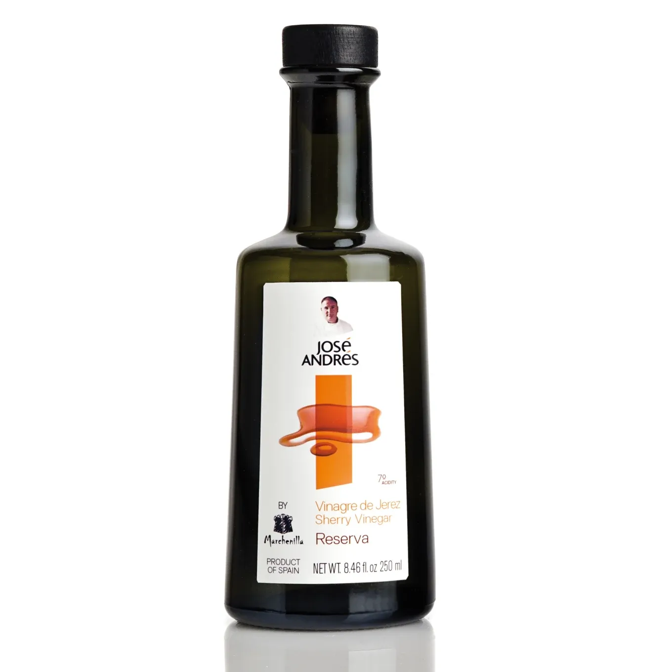 250ml/8.5oz bottle of José Andrés Reserve Sherry Vinegar, Spanish vinegar aged in oak barrels & selected by Chef José Andrés
